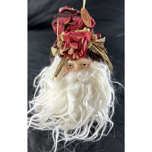 Santa’s Collection 2008 Series Santa Claus Head Ornament Shiny Red Hat Bell - Picture 1 of 5